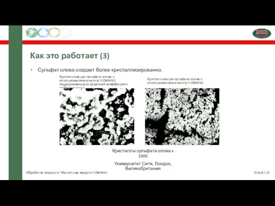 Slide 8 / 21 Как это работает (3) Сульфат олова оседает