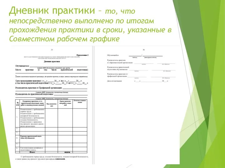 Дневник практики – то, что непосредственно выполнено по итогам прохождения практики