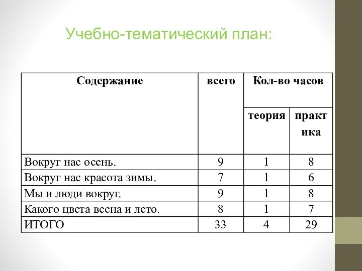 Учебно-тематический план: