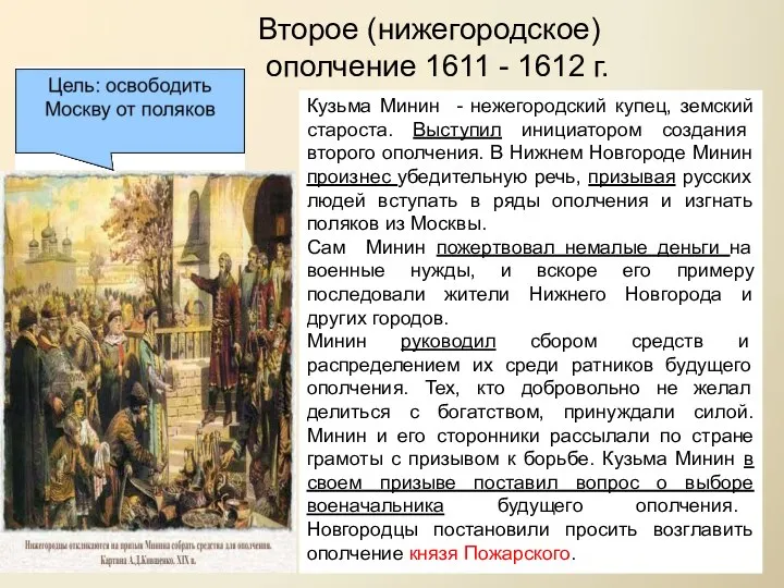 Второе (нижегородское) ополчение 1611 - 1612 г. Кузьма Минин - нежегородский