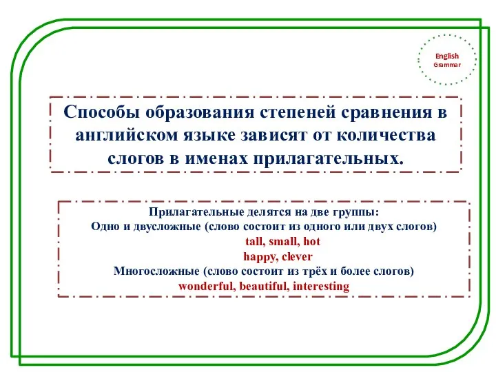 English Grammar Способы образования степеней сравнения в английском языке зависят от