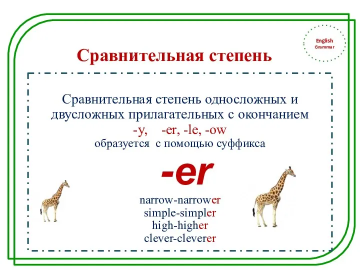 English Grammar Сравнительная степень односложных и двусложных прилагательных с окончанием -y,