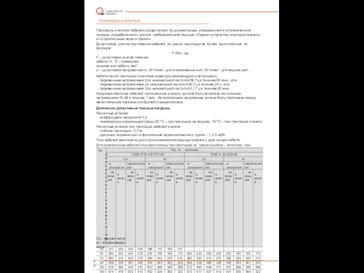 40 ПРОКЛАДКА И МОНТАЖ Прокладку и монтаж кабелей осуществляют по документации,