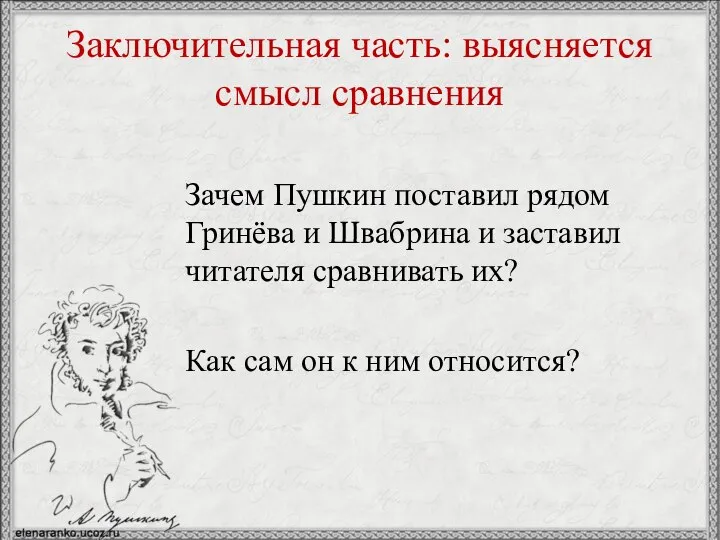 Заключительная часть: выясняется смысл сравнения Зачем Пушкин поставил рядом Гринёва и