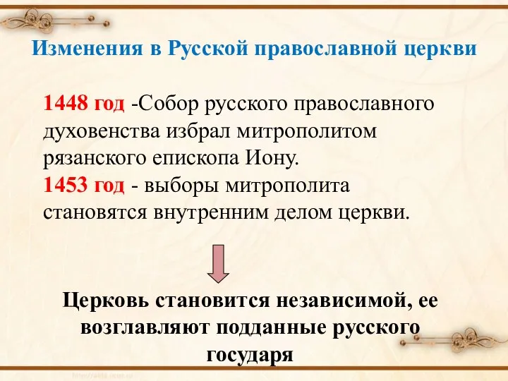 Изменения в Русской православной церкви 1448 год -Собор русского православного духовенства