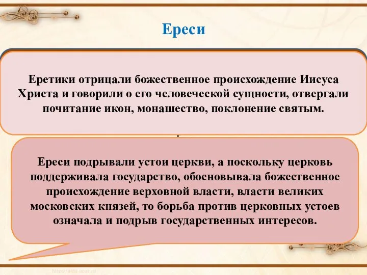 Ереси Ереси (от греческого слова «ересис», что означает «особое вероучение») —