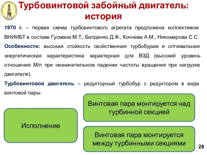 Турбовинтовой забойный двигатель: история 28 1970 г. – первая схема турбовинтового