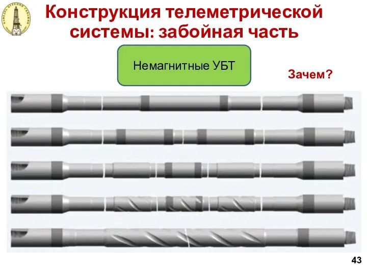 43 Конструкция телеметрической системы: забойная часть Немагнитные УБТ Зачем?