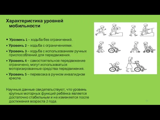 Характеристика уровней мобильности • Уровень 1 – ходьба без ограничений. •