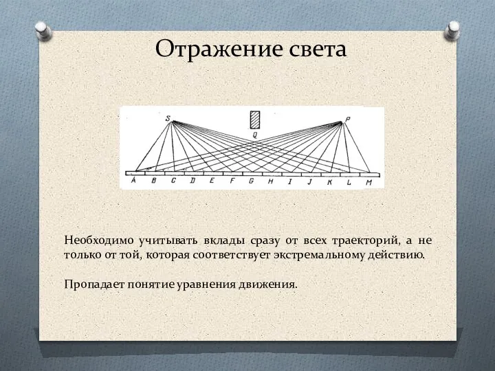 Отражение света Необходимо учитывать вклады сразу от всех траекторий, а не