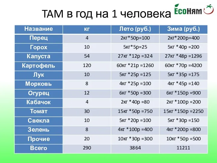 TAM в год на 1 человека