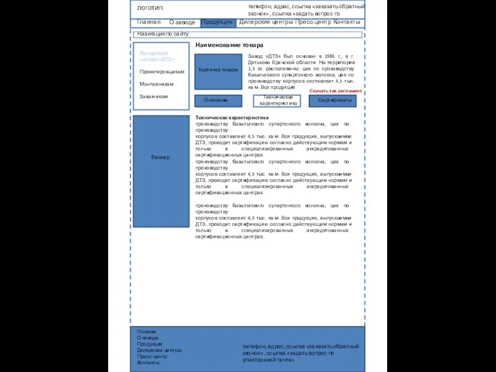 Продукция завода «ДТЗ» Проектировщикам Монтажникам Заказчикам Навигация по сайту логотип телефон,