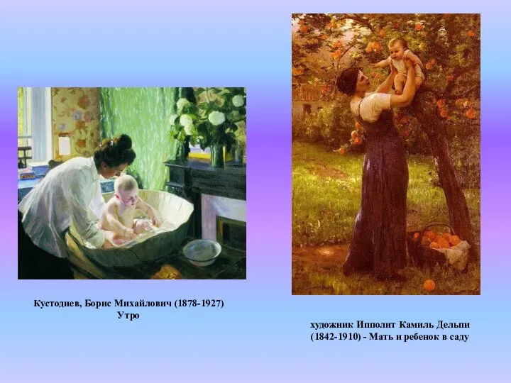 Кустодиев, Борис Михайлович (1878-1927) Утро художник Ипполит Камиль Дельпи (1842-1910) - Мать и ребенок в саду