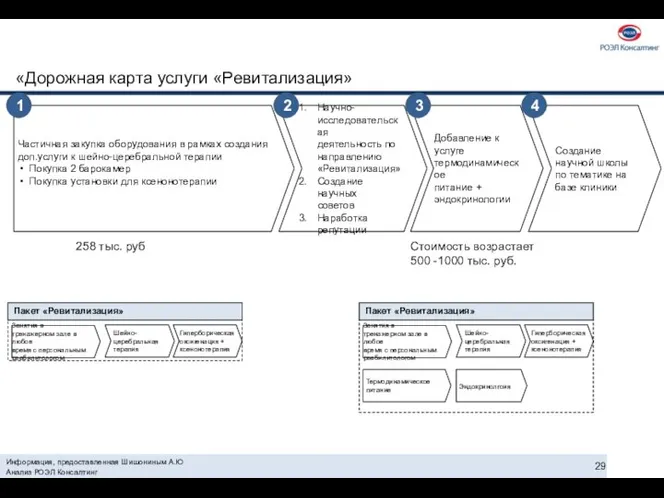 Информация, предоставленная Шишониным А.Ю Анализ РОЭЛ Консалтинг «Дорожная карта услуги «Ревитализация»