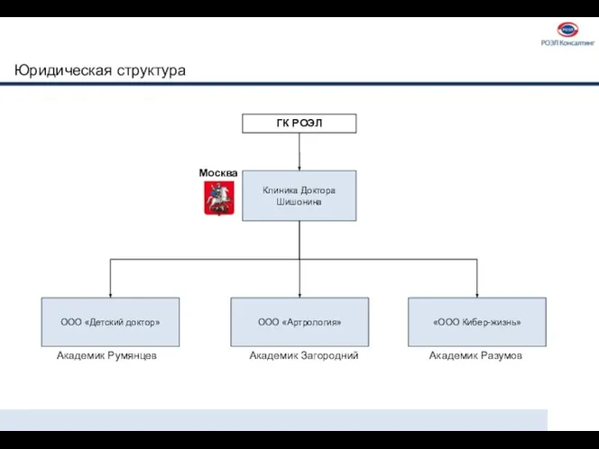 Юридическая структура Клиника Доктора Шишонина ООО «Детский доктор» ГК РОЭЛ ООО