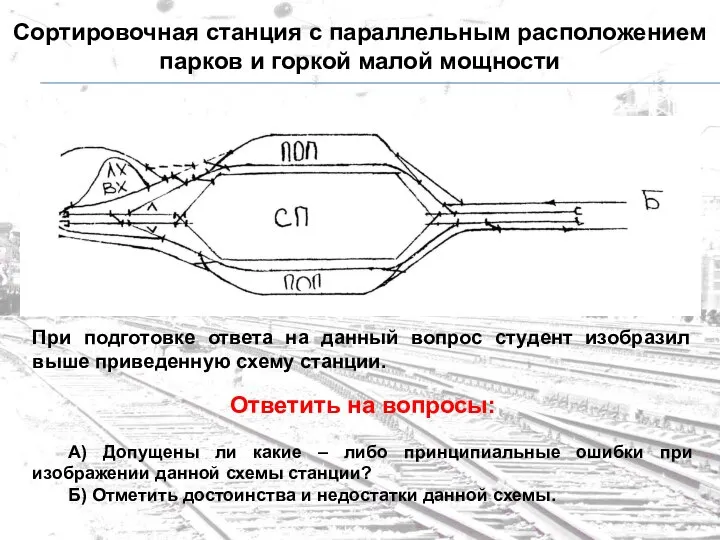 Сортировочная станция с параллельным расположением парков и горкой малой мощности При