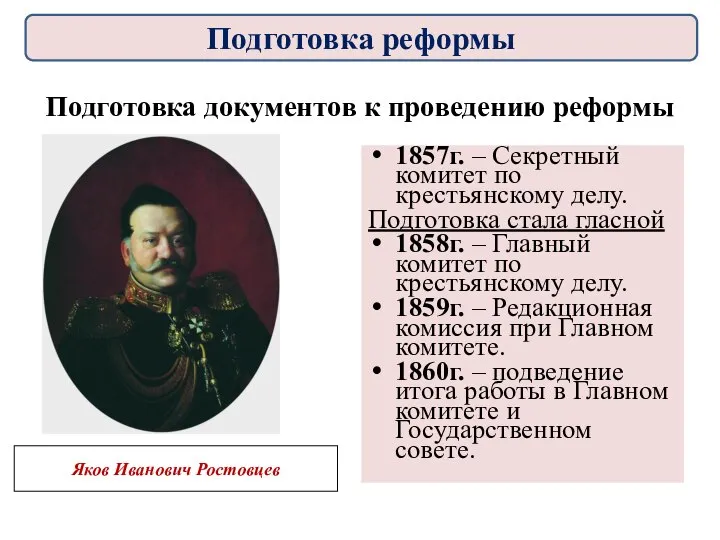 Подготовка документов к проведению реформы 1857г. – Секретный комитет по крестьянскому