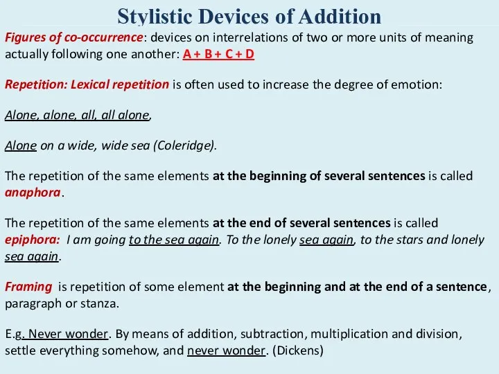 Stylistic Devices of Addition Figures of co-occurrence: devices on interrelations of