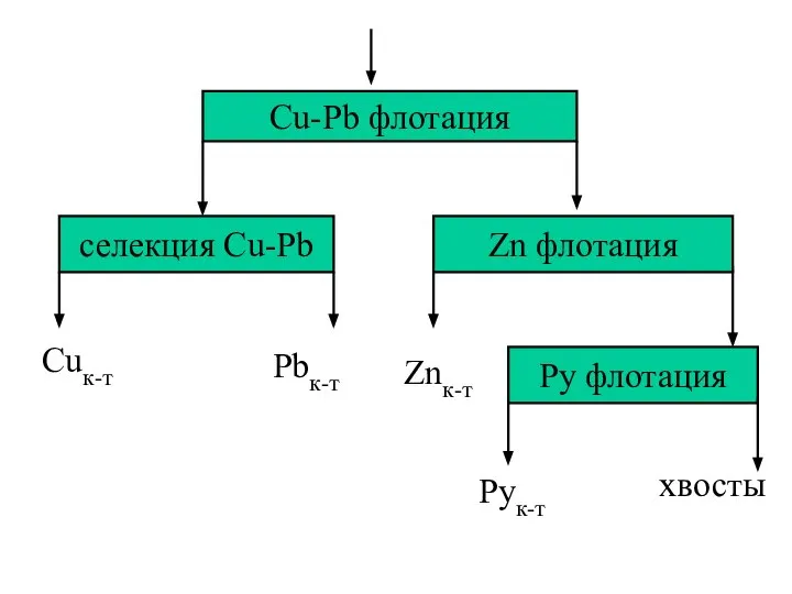 Cu-Pb флотация селекция Cu-Pb Zn флотация Cuк-т Pbк-т Znк-т Py флотация хвосты Рук-т