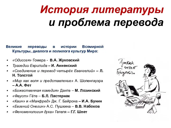 История литературы и проблема перевода Великие переводы в истории Всемирной Культуры,