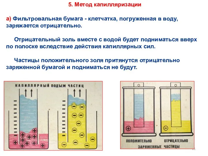 а) Фильтровальная бумага - клетчатка, погруженная в воду, заряжается отрицательно. Отрицательный