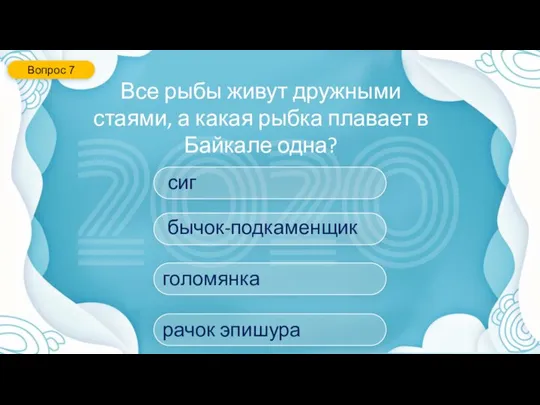 Все рыбы живут дружными стаями, а какая рыбка плавает в Байкале одна? Вопрос 7