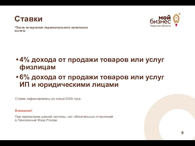 4% дохода от продажи товаров или услуг физлицам 6% дохода от