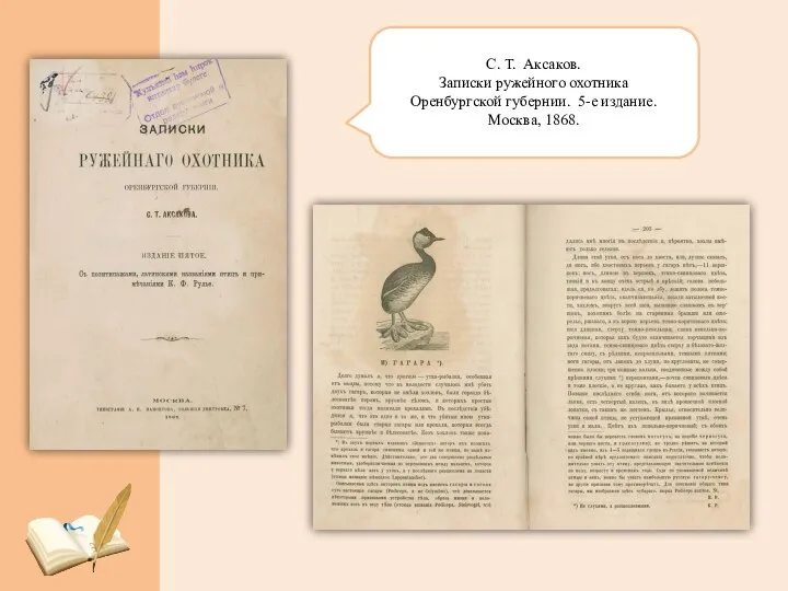 С. Т. Аксаков. Записки ружейного охотника Оренбургской губернии. 5-е издание. Москва, 1868.