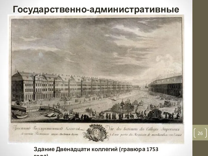 Здание Двенадцати коллегий (гравюра 1753 года) Государственно-административные реформы