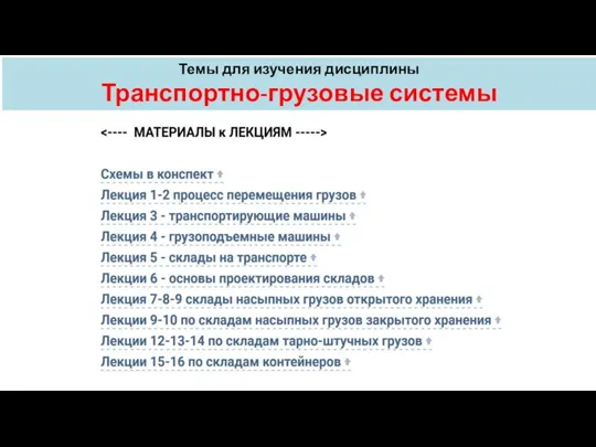 Темы для изучения дисциплины Транспортно-грузовые системы