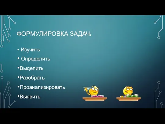 ФОРМУЛИРОВКА ЗАДАЧ: Изучить Определить Выделить Разобрать Проанализировать Выявить