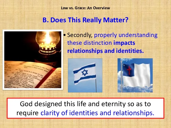 Secondly, properly understanding these distinction impacts relationships and identities. Law vs.