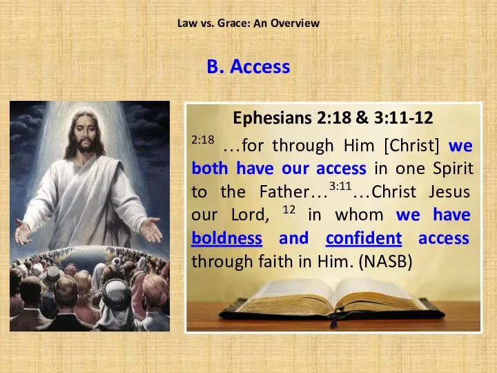 B. Access Ephesians 2:18 & 3:11-12 2:18 …for through Him [Christ]