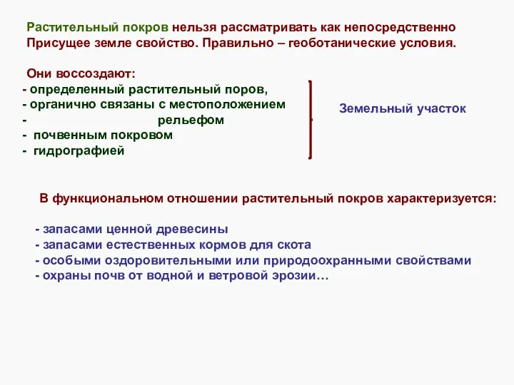 Растительный покров нельзя рассматривать как непосредственно Присущее земле свойство. Правильно –