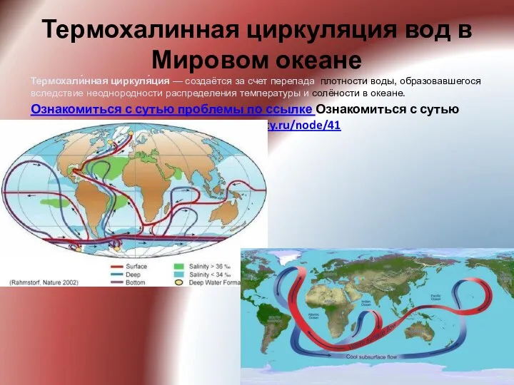 Термохалинная циркуляция вод в Мировом океане Термохали́нная циркуля́ция — создаётся за