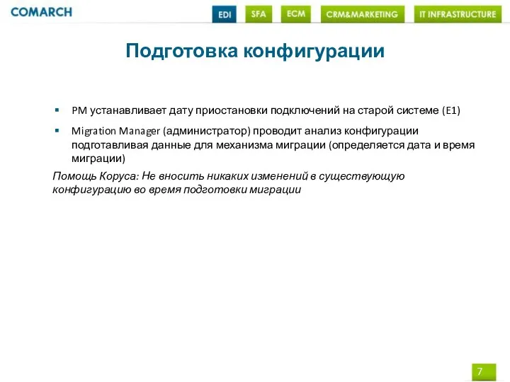 Подготовка конфигурации PM устанавливает дату приостановки подключений на старой системе (E1)