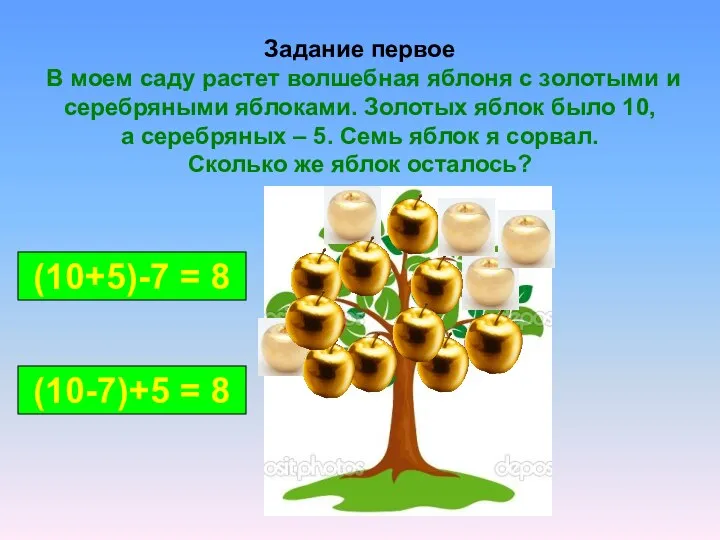 Задание первое В моем саду растет волшебная яблоня с золотыми и