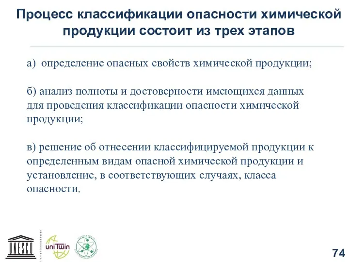 Процесс классификации опасности химической продукции состоит из трех этапов а) определение