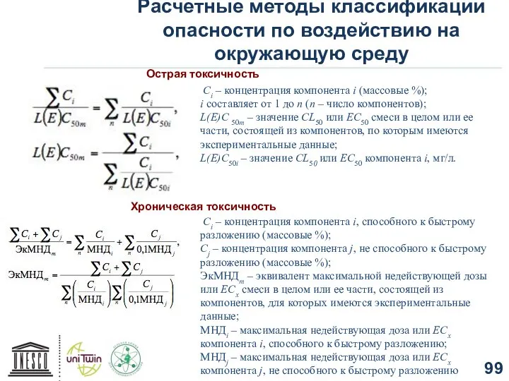 Расчетные методы классификации опасности по воздействию на окружающую среду Сi –