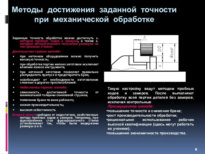 Методы достижения заданной точности при механической обработке Заданную точность обработки можно