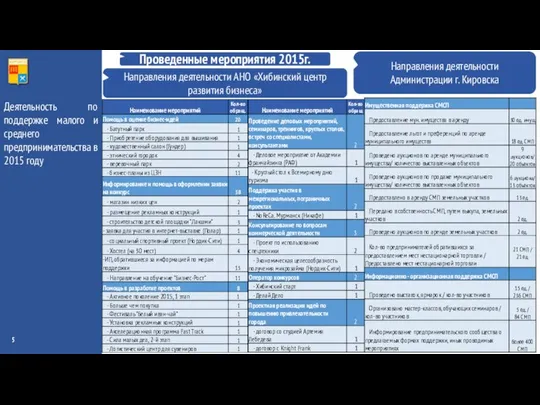 5 Деятельность по поддержке малого и среднего предпринимательства в 2015 году