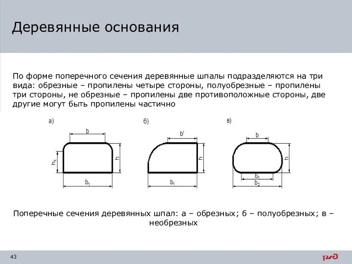 Деревянные основания По форме поперечного сечения деревянные шпалы подразделяются на три