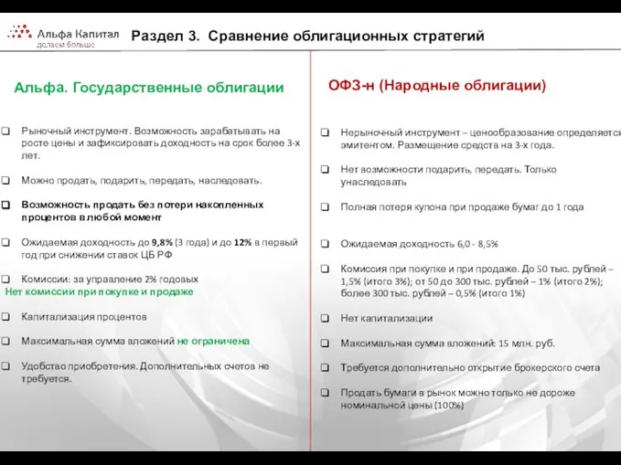 Раздел 3. Сравнение облигационных стратегий Рыночный инструмент. Возможность зарабатывать на росте