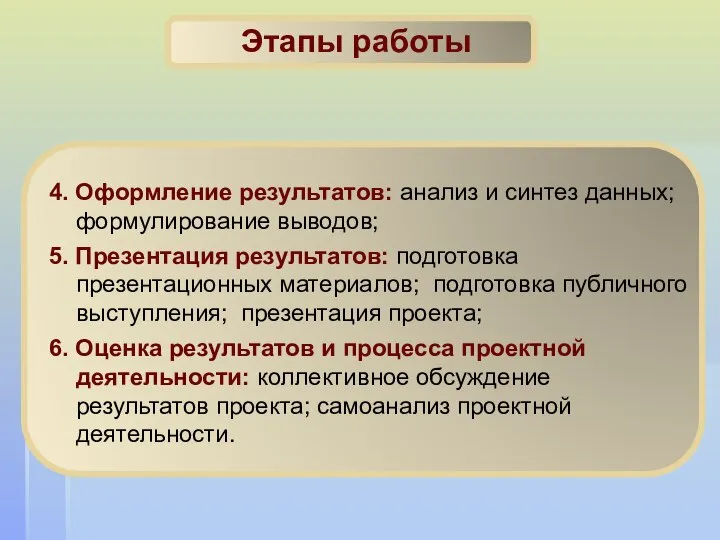 Этапы работы 4. Оформление результатов: анализ и синтез данных; формулирование выводов;