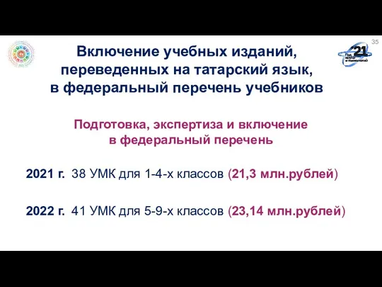 Включение учебных изданий, переведенных на татарский язык, в федеральный перечень учебников 35