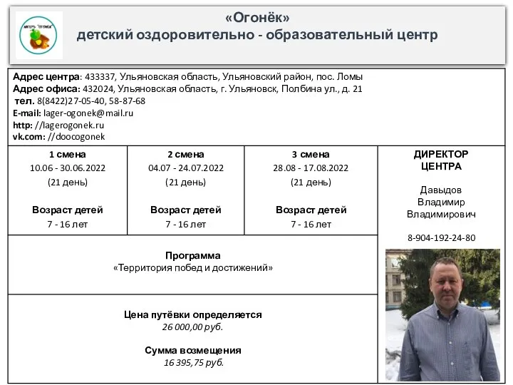 «Огонёк» детский оздоровительно - образовательный центр