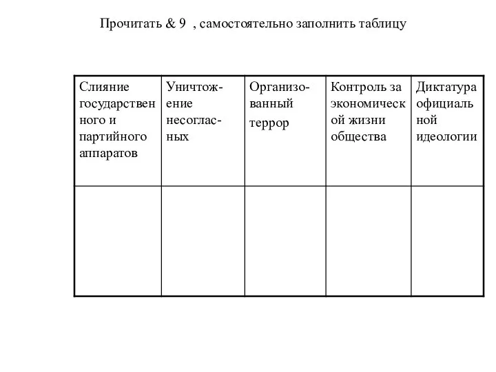 Прочитать & 9 , самостоятельно заполнить таблицу