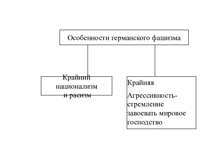 Особенности германского фашизма Крайний национализм и расизм Крайняя Агрессивность- стремление завоевать мировое господство