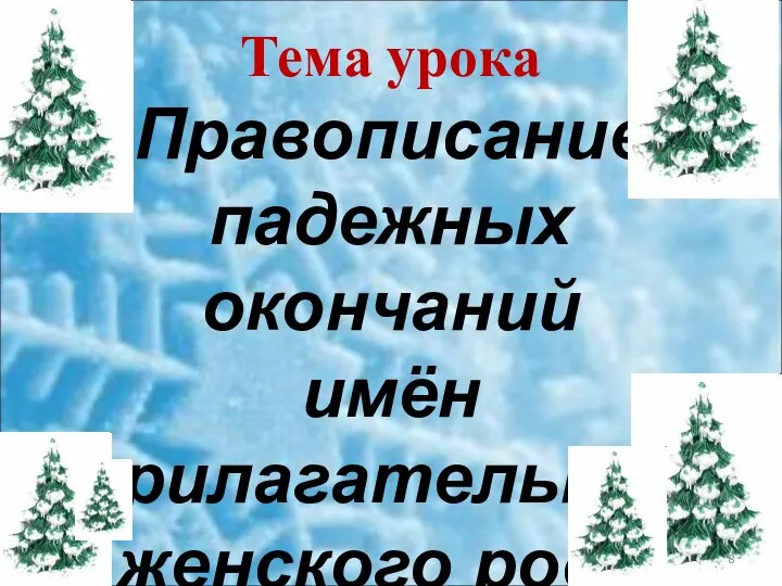 Тема урока Правописание падежных окончаний имён прилагательных женского рода.