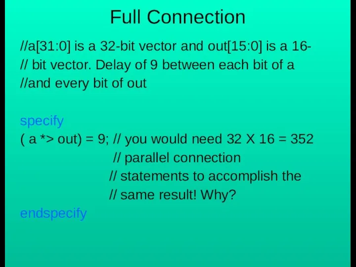 Full Connection //a[31:0] is a 32-bit vector and out[15:0] is a